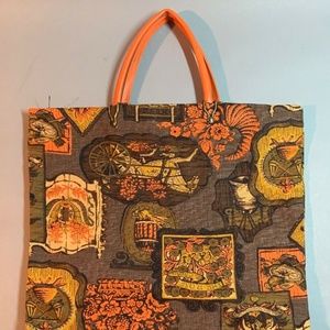 Vtg Womens 60s Mod Floral All Over Print Tote Bag